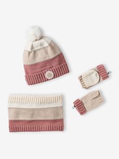 -Meisjesmuts + snood + wanten/handschoenen in colorblock voor meisjes