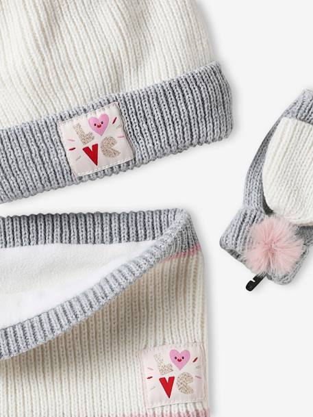 Meisjesmuts + snood + wanten/handschoenen 'Love' voor meisjes ecru - vertbaudet enfant 