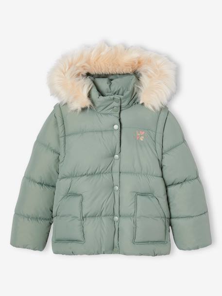 Meegroeijack van fleece voor meisjes met afneembare capuchon en mouwen korstmos - vertbaudet enfant 