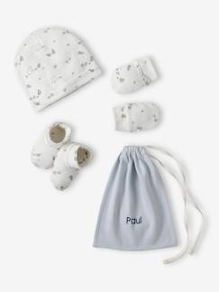 -Set beer muts + wanten + slofjes + babytas voor baby, aanpasbaar