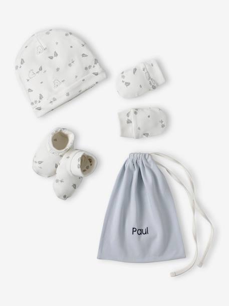 Set beer muts + wanten + slofjes + babytas voor baby, aanpasbaar bleekblauw - vertbaudet enfant 