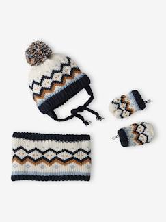 Baby-Set babymeisje muts met oortjes + snood + wanten in jacquard