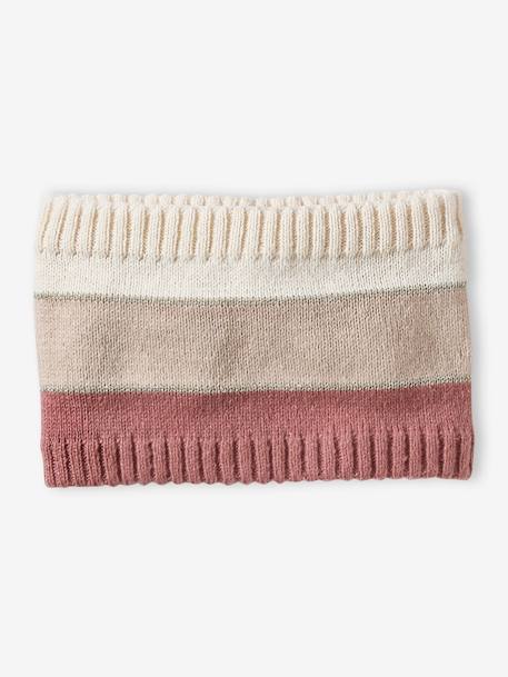 Meisjesmuts + snood + wanten/handschoenen in colorblock voor meisjes roze, gestreept - vertbaudet enfant 