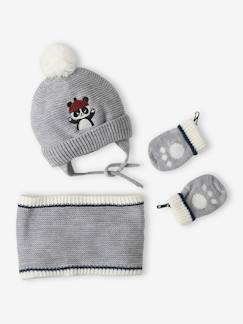 Baby-Accessoires-Set voor babyjongen met mutsje + snood + wanten "panda"