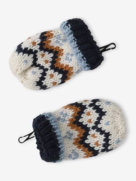 Set babymeisje muts met oortjes + snood + wanten in jacquard marineblauw - vertbaudet enfant 