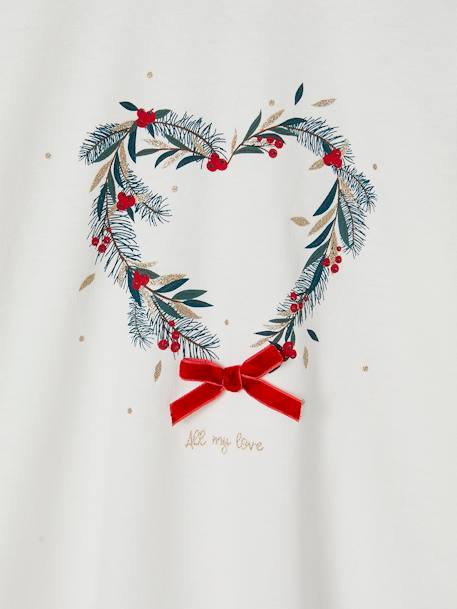 Kerstshirt met kroon en hartje met glitterdetails voor meisjes ecru - vertbaudet enfant 