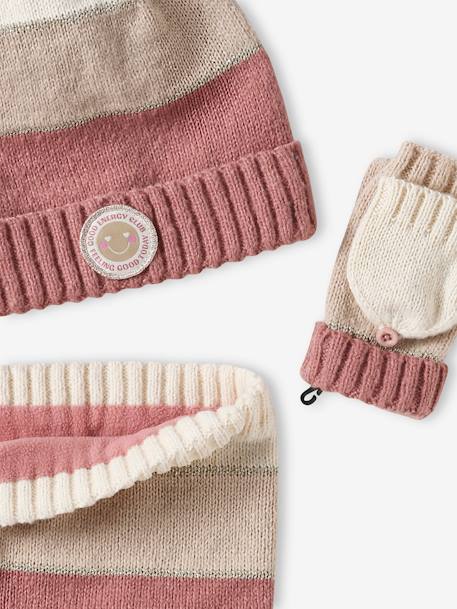 Meisjesmuts + snood + wanten/handschoenen in colorblock voor meisjes roze, gestreept - vertbaudet enfant 