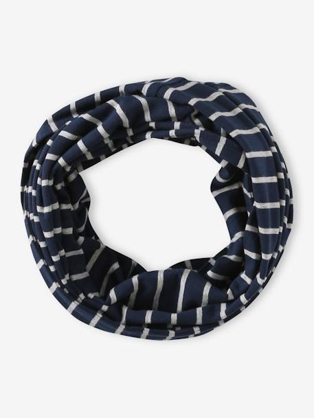 Gestreepte set van muts + snood voor jongens marineblauw+okergeel - vertbaudet enfant 