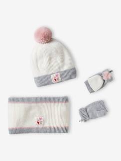 Meisje-Meisjesmuts + snood + wanten/handschoenen "Love" voor meisjes