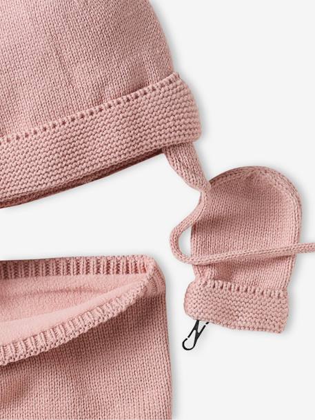 Set van babymeisjes muts + snood + wanten roze (poederkleur) - vertbaudet enfant 