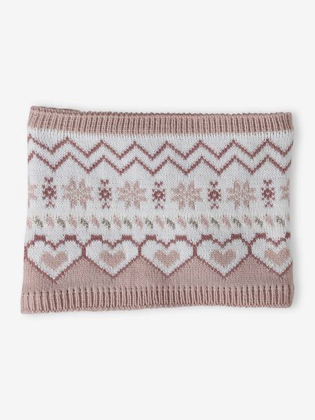 Kerstdoos jacquard voor meisjes set met muts + snood + handschoenen roze (poederkleur) - vertbaudet enfant 