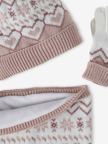 Kerstdoos jacquard voor meisjes set met muts + snood + handschoenen roze (poederkleur) - vertbaudet enfant 