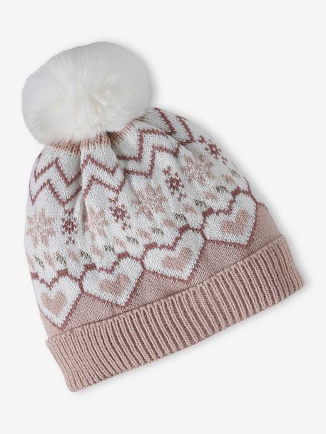 Kerstdoos jacquard voor meisjes set met muts + snood + handschoenen roze (poederkleur) - vertbaudet enfant 