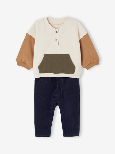 Babyset fleece sweater + fluwelen broek ivoor+vanille - vertbaudet enfant 