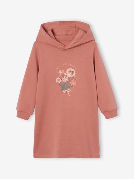 Meisjesjurk van sweatstof met capuchon en mooie details antraciet+grijsblauw+groen+oudroze+terracotta - vertbaudet enfant 