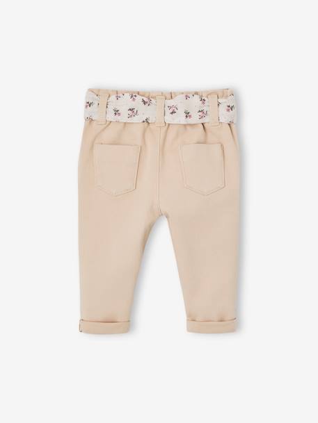 Babybroek met stoffen riem beige+groengrijs+oudroze - vertbaudet enfant 