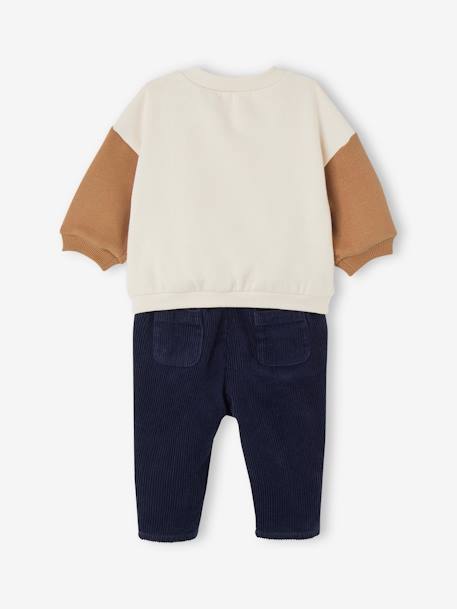 Babyset fleece sweater + fluwelen broek ivoor+vanille - vertbaudet enfant 