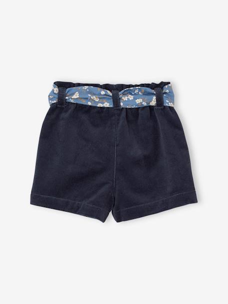 Soepel fluwelen short met riem met bloemen voor baby's marineblauw - vertbaudet enfant 