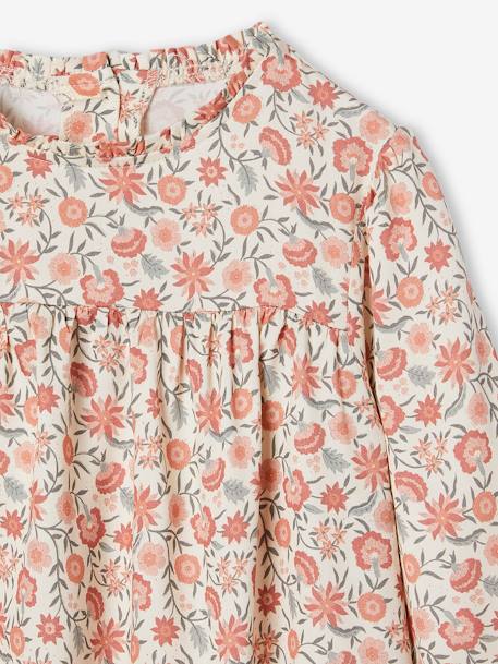 Blouse met bloemen meisje ecru+indigoblauw+roze (poederkleur)+saliegroen - vertbaudet enfant 