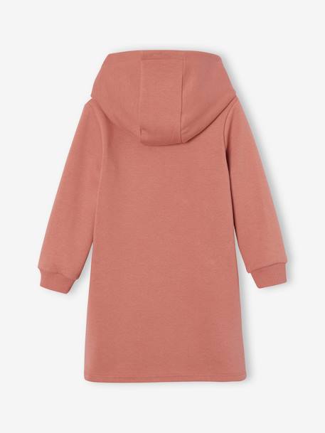 Meisjesjurk van sweatstof met capuchon en mooie details antraciet+grijsblauw+groen+oudroze+terracotta - vertbaudet enfant 