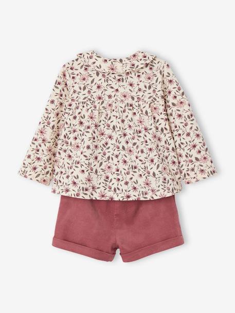 3-delige set voor baby meisje met T-shirt, fluwelen short en haarband donkergroen+donkerpaars - vertbaudet enfant 