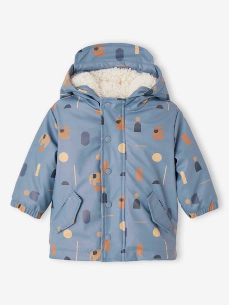 Baby Regenjacke mit Teddyfleecefutter und Recycling-Polyester blauw, bedrukt - vertbaudet enfant 