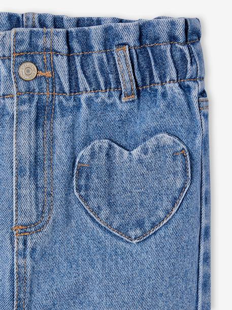 Paperbag jeans meisjes zakken hartjes middenblauw+ongewassen denim - vertbaudet enfant 