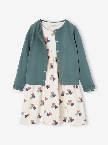 Set met vest en bloemenjurk meisje mosterdgeel+rozen+smaragdgroen - vertbaudet enfant 