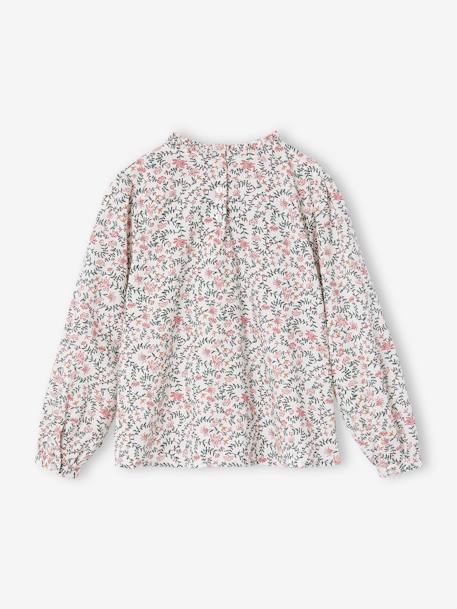 Blouse met hoge kraag met bloemenprint meisjes ecru+marineblauw - vertbaudet enfant 