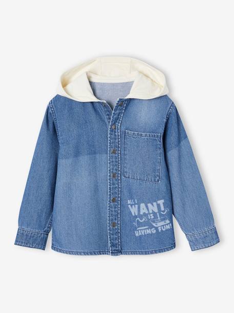 Denim overhemd met capuchon en patches voor jongens double stone - vertbaudet enfant 