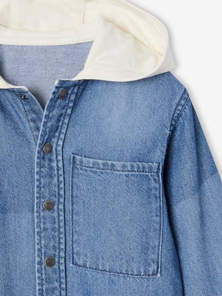 Denim overhemd met capuchon en patches voor jongens double stone - vertbaudet enfant 