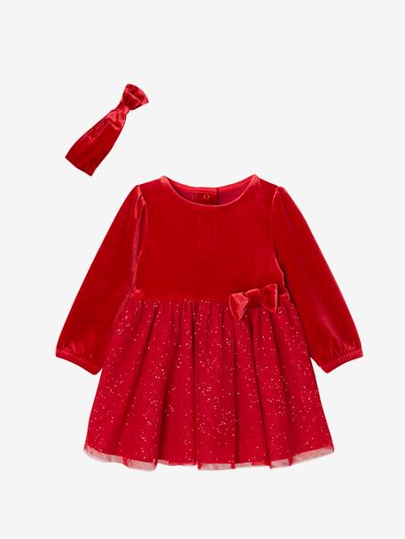 Baby Weihnachts-Geschenkset: Kleid mit Glitzertüll & Haarband BASIC rood - vertbaudet enfant 