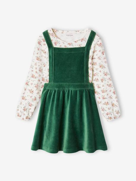 Set schortjurk van fluweel en T-shirt meisjes groen+rozen - vertbaudet enfant 