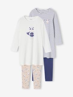 Meisje-Pyjama, surpyjama-Set van 2 nachthemden met pandaprint + legging voor meisjes