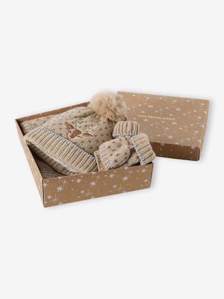 Mädchen Weihnachts-Geschenkset: Mütze, Rundschal & Halbhandschuhe REH goudbeige - vertbaudet enfant 