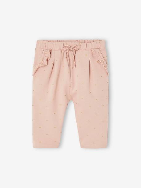 Fleece-pantalon voor meisjesbaby ecru+grijsblauw+koper met print+roze (poederkleur)+saliegroen - vertbaudet enfant 