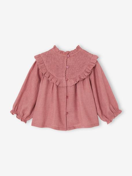 Babyblouse met smokwerk en bijpassende hoofdband donkerpaars+groengrijs+lila - vertbaudet enfant 