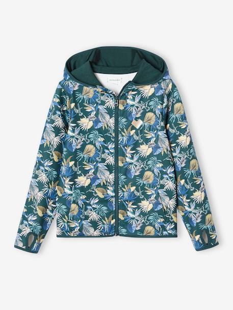 Sport sweatshirt met rits en bloemenprint in technisch materiaal groen, bedrukt+meerkleurig - vertbaudet enfant 