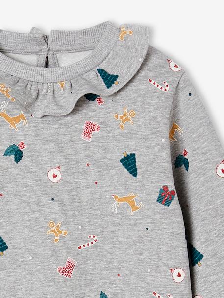 Kerstsweater met bedrukt kraagje voor meisjes gemêleerd grijs - vertbaudet enfant 