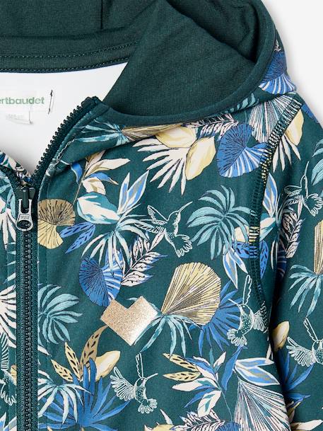 Sport sweatshirt met rits en bloemenprint in technisch materiaal groen, bedrukt+meerkleurig - vertbaudet enfant 