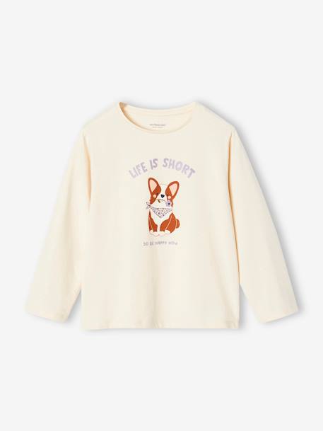 Meisjesshirt met hondenprint en lange mouwen vanille - vertbaudet enfant 