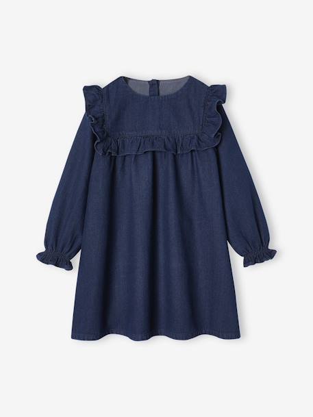 Lichtgewicht denim jurk met ruches donkerblauw - vertbaudet enfant 