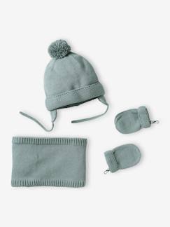 -Set voor babyjongen met mutsje + snood + wanten BASICS