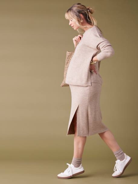 Set met trui en rok van tricot taupe - vertbaudet enfant 