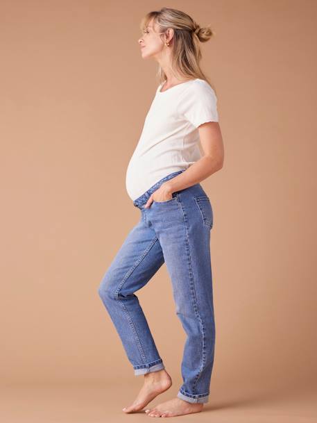 Mom jeans voor zwangere vrouwen met afneembare band ENVIE DE FRAISE donkerblauw+stone - vertbaudet enfant 