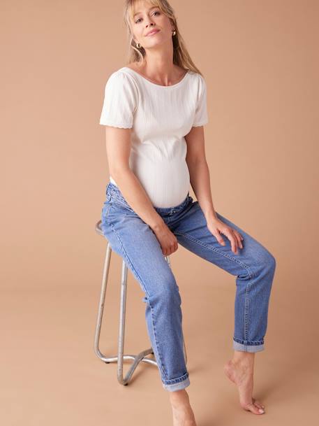 Mom jeans voor zwangere vrouwen met afneembare band ENVIE DE FRAISE donkerblauw+stone - vertbaudet enfant 