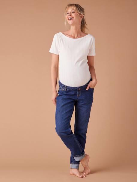 Mom jeans voor zwangere vrouwen met afneembare band ENVIE DE FRAISE donkerblauw+stone - vertbaudet enfant 