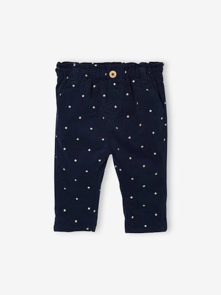 Ribfluwelen paperbag broek voor baby's blauwgroen+marineblauw - vertbaudet enfant 