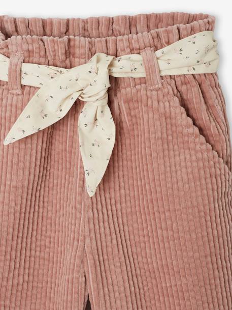 Wijde fluwelen broek met gebloede riem voor baby's oudroze+vanille - vertbaudet enfant 