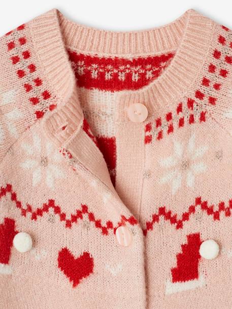 Jacquard kerstvest met glanzende draden voor meisjes roze (poederkleur) - vertbaudet enfant 